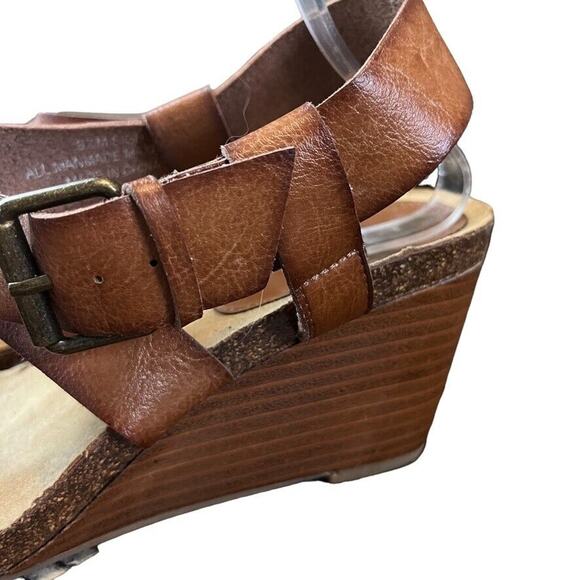 Crown Vintage Womens Stacked Wedge Strappy Sandals Brown Open Toe sz 9.5 - Picture 9 of 16
